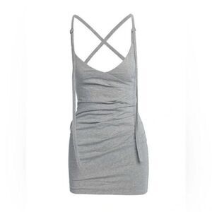 Naked Wardrobe Heather Gray Ruched Adjustable Strap Mini Dress Size MED NWOT